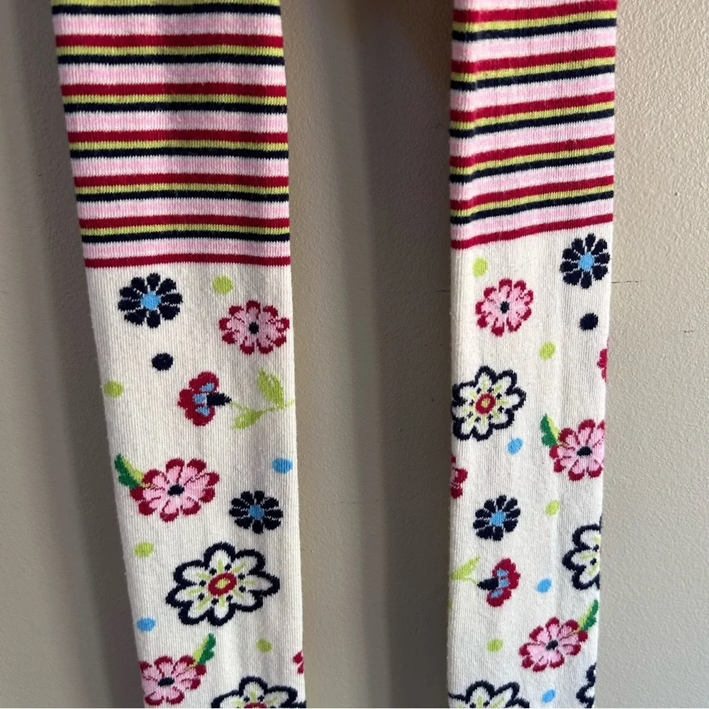 Hanna~ Girl’s Cotton Blend Made in Denmark Floral Stripe Footed Tights 150/160